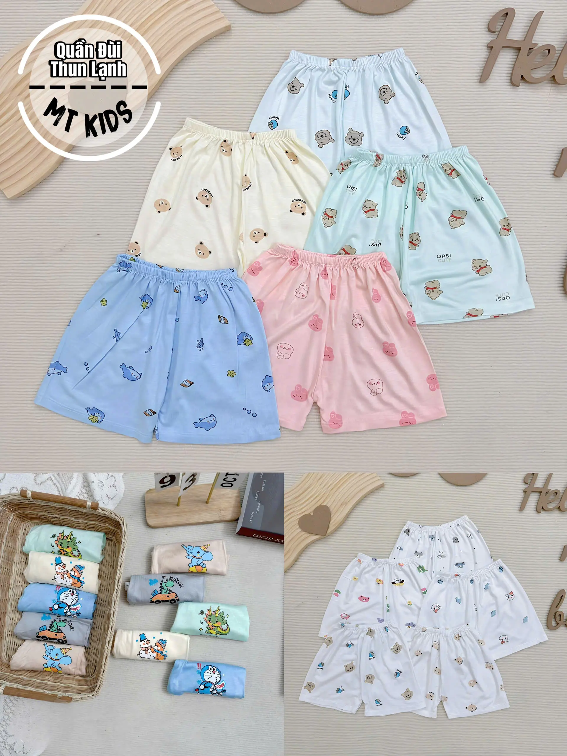 [ Loại Đẹp ] Combo 10 Quần Đùi Chục Thun Lạnh ,  In Họa Tiết Cho Bé Phù Hợp Cho Cả BÉ Trai Bé Gái