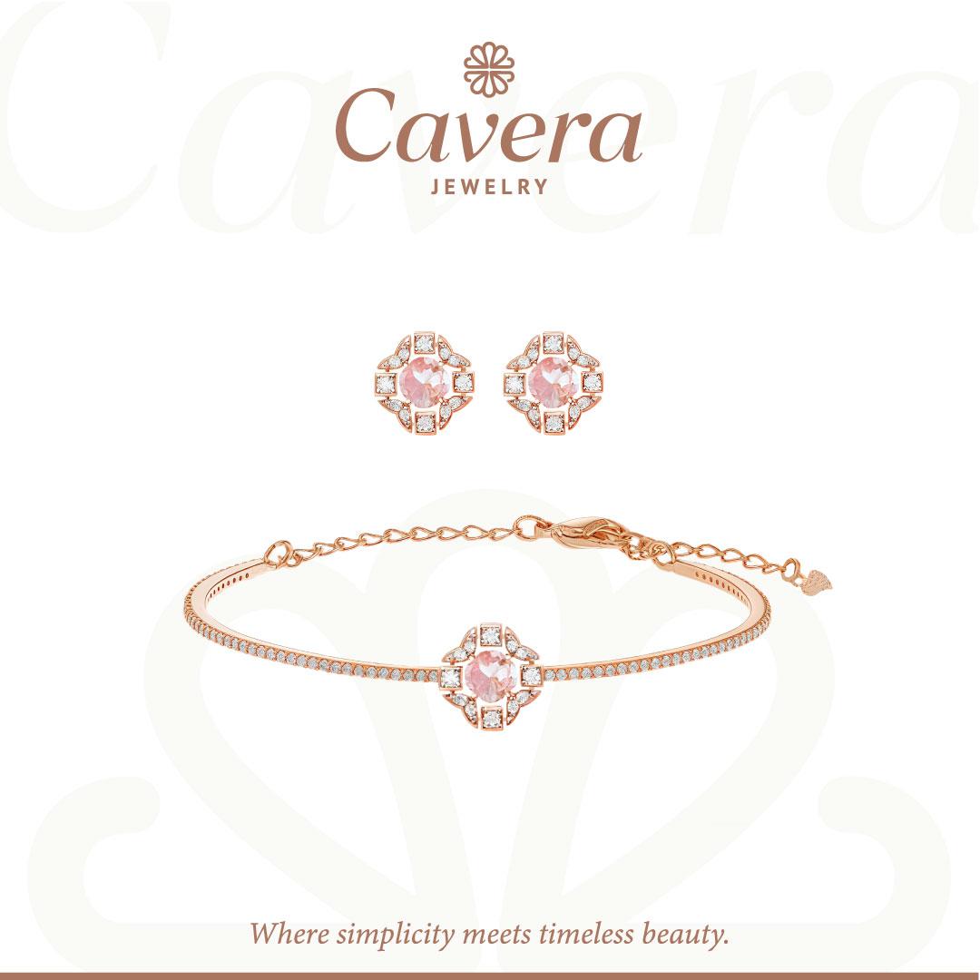 ต่างหูและสร้อยข้อมือ CAVERA, ชุด 8019-1, ชุด 2 ชิ้น, ออโรร่า, รับประกัน 1 ปี