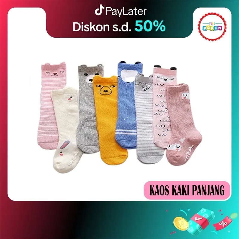 Kaos Kaki Panjang Anak Bayi Anti Slip Korea Motif Import Karakter Lucu 0