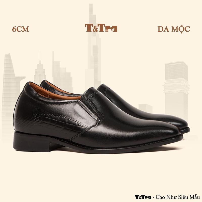 [ 6CM ] Giày Cao Nam T&TRA A213 Đen - Đánh Màu Thủ Công Patina