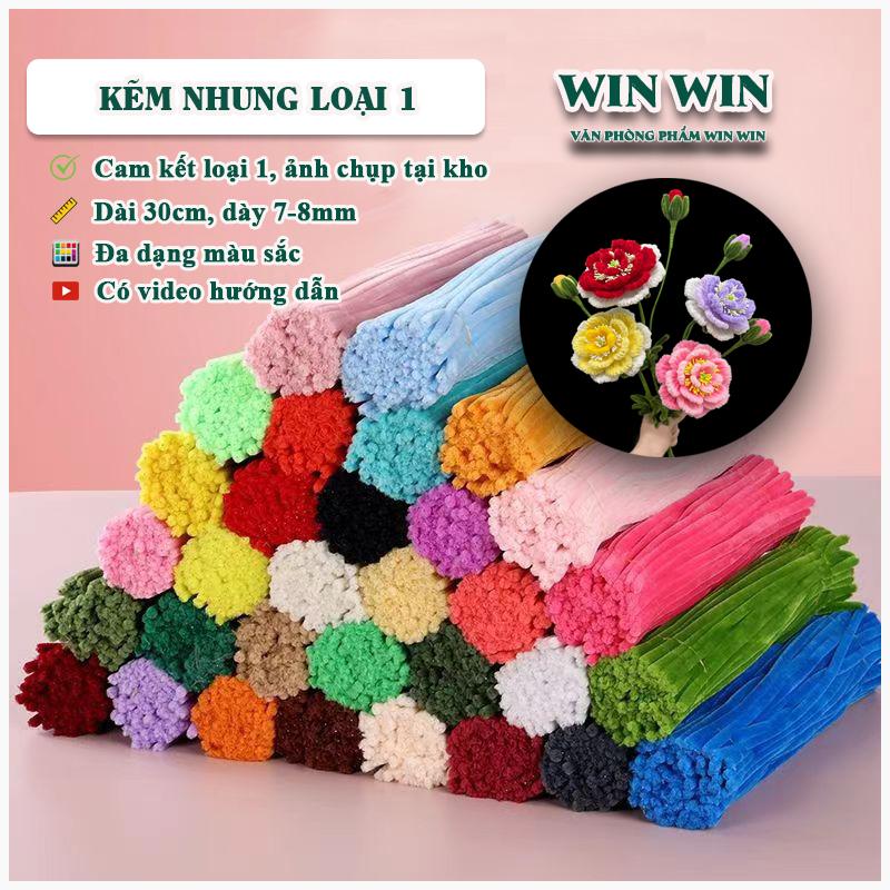 Kẽm nhung làm hoa Handmade Diy 8mm loại 1 bó 50, 100 sợi mix màu pastel lông dày mịn