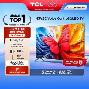TCL Ultimate QLED FHD TV 43 inch V5C - HDR 10 - Dolby Audio - Google Play/Netflix/Youtube/Disney+Hotstar - Smart Android 14 LED Digital Promo Murah -  32G9 40G9 40 50 (Model: 43V5C)
