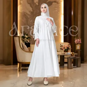 ARALLUCE 019 Gamis Abaya Putih Wanita Elegan Renda Mote Motif Cantik dengan Desain Mewah dan Elegan untuk Penampilan Memukau
