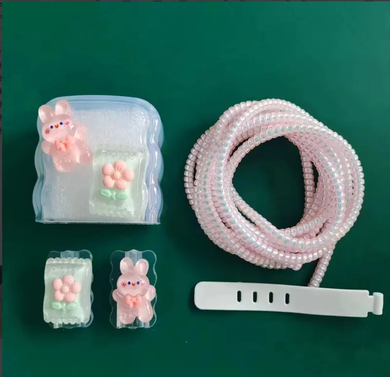 Vỏ Bảo Vệ Bộ Sạc Hoa, Phong Cách Hàn Quốc, Thiết Kế 3D, Tương Thích Với Bộ Sạc 18 / 20W, Ốp Cuộn Dây Trong Suốt, Dụng Cụ Cuộn Dây Cáp, Bảo Vệ Cáp, Tương Thích Với USB / Type C 8