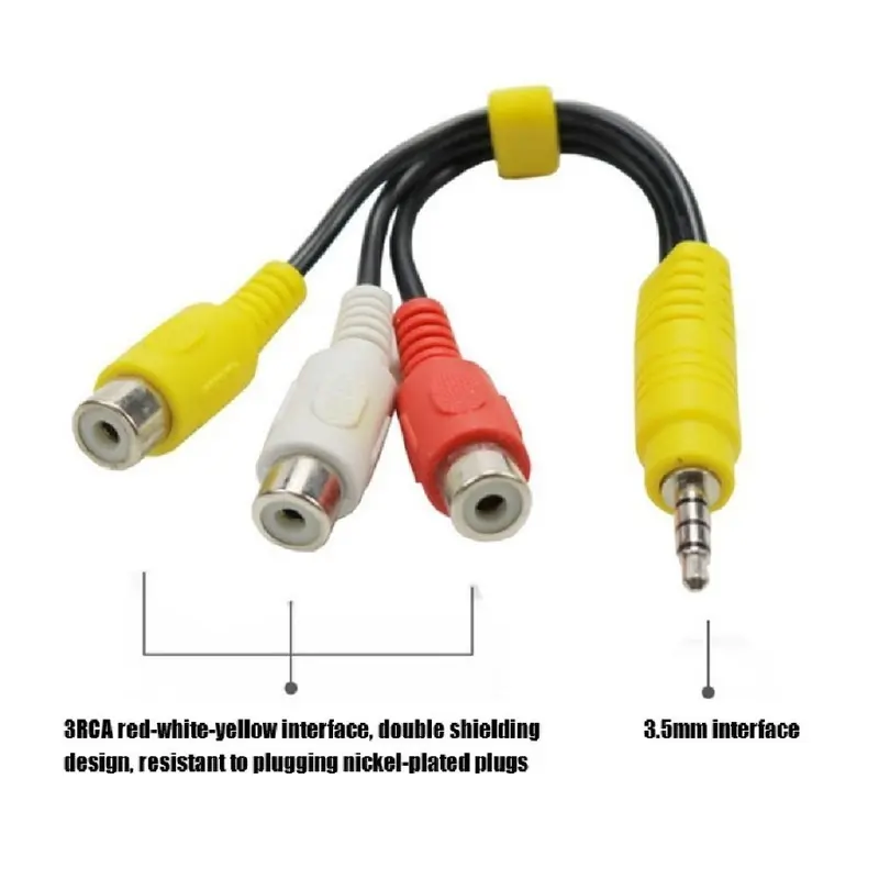 Kabel Jack Mini Stereo 3.5mm Male To 3 Cover Female RCA Audio Video Putih Silver Accessories Kuning Kamera 1