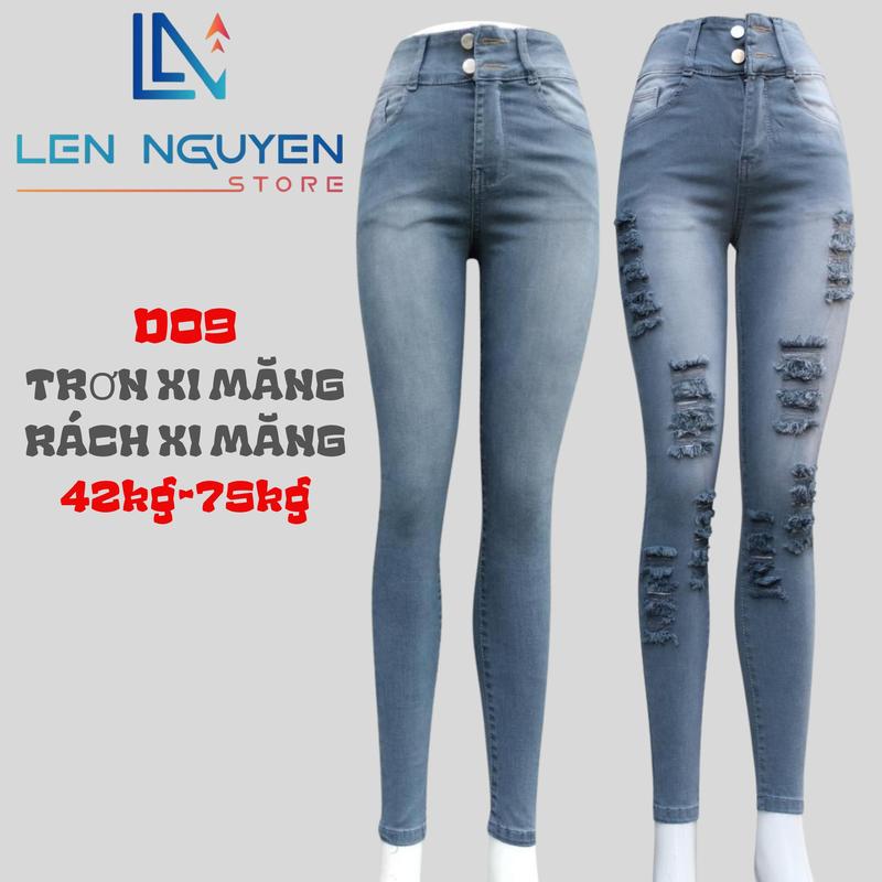 D09 [ Len Nguyen Store ] Quần Jean (Bò) Nữ, Lưng Cao 2 Nút, Dài 95-97cm, Màu Xám, Xanh, Size 40kg-80kg, Thiết Kế, Co Giãn, Mền Mịn, Bigsize, Hotgirl, Skinny, Ống Ôm, Trẻ Trung, Tự Tin, Dễ Phối Đồ. Women Pants Denim Có Túi