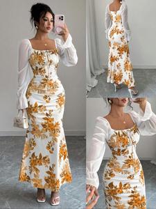 Nuevo Vestido Largo de Otoño para Mujer, Diseño con Lazo de Seda y Manga con Volante, Elegante y Ajustado, Perfecto para Citas, Fiestas y Uso Diario