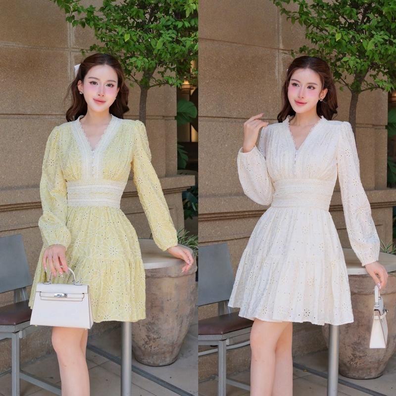 Kiều Linh Váy Dự Tiệc KL583 Thiết Kế Tay Dài Chất Liệu Tơ Thêu Hoa Phối Viền Ren 2 Lớp Lót Giấu Đường May Kiểu Dáng Sang Trọng