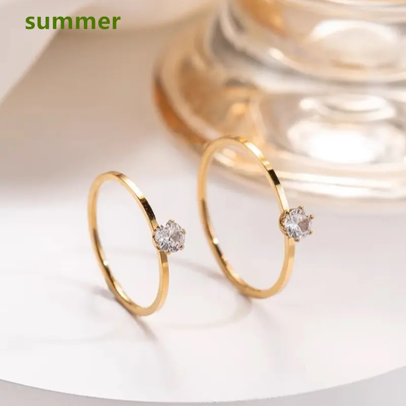 Cincin titanium solitaire wanita yang tidak pudar cocok untuk pakaian sehari-hari 1