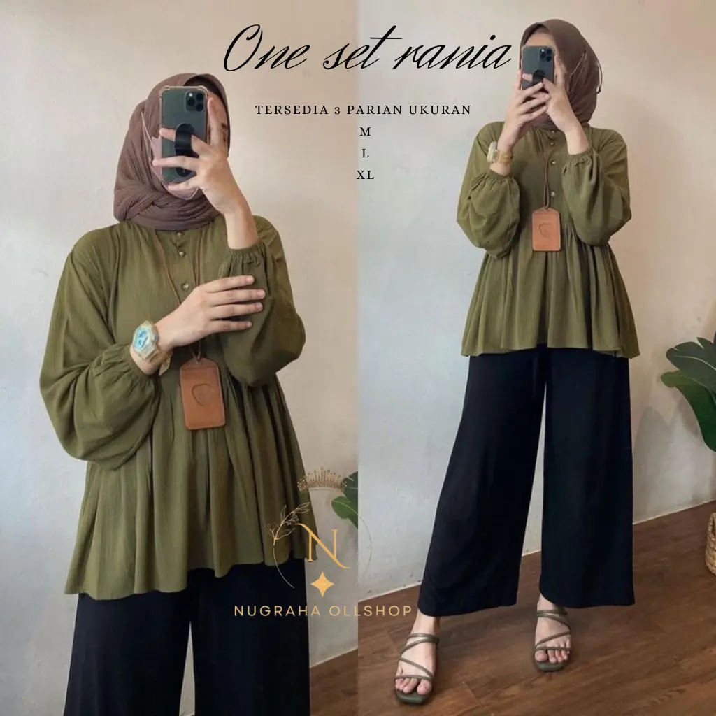 SETELAN SET RANIA/SETELAN TERBARU BAHAN CRINGKLE AIRFLOW/ONESET RANIA Kancing aktip cel