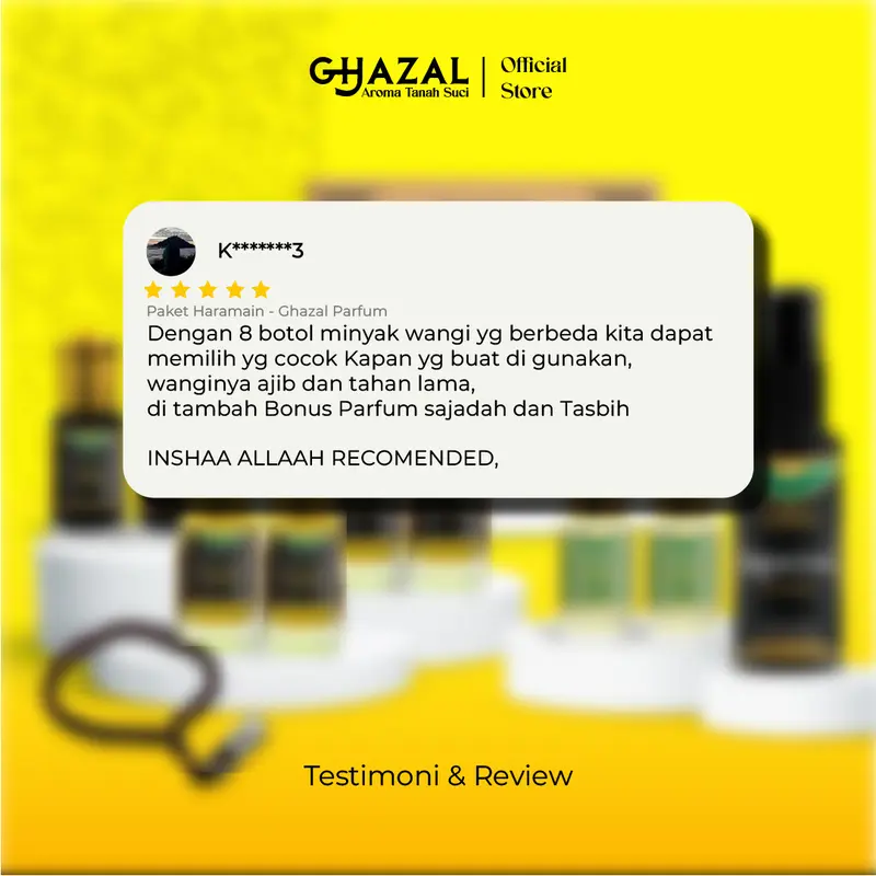 [Beli 1 dapat 10] Paket Parfum Sholat Non Alkohol By Ghazal Parfum (Kasturi Raudhah Hajar Aswad Kiswah) Minyak Wangi Sholat Roll On Tahan Lama Wangi Segar Lembut Untuk sholat dan ibadah wangi tanah suci Bonus Parfum Sajadah 3