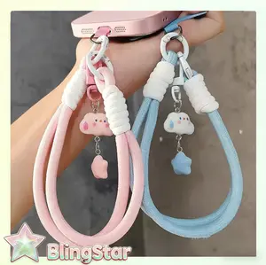 Tali Gantungan HP Universal B112 | Liontin Bintang & Awan Putih Lucu | Rajutan Tangan Murni | Desain Imut & Praktis | Cocok untuk Kunci/Tas | Aksesoris Penyembuhan