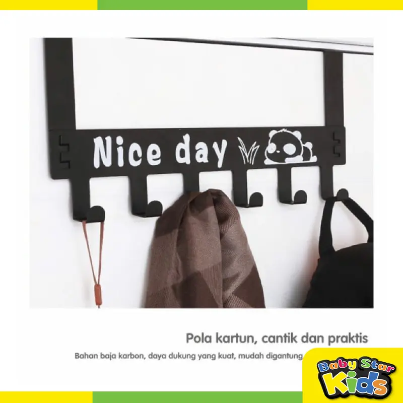Gantungan Baju Tempel Pintu Minimalis HOOK NICE DAY Belakang Pintu Tanpa Paku Kuat 6 Kaitan Enudden 6