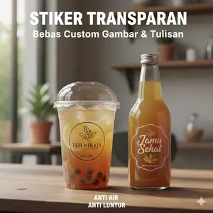 [600pcs] STIKER TRANSPARAN LABEL MAKANAN MINUMAN BEBAS || ANTI AIR || bebas request design || TIDAK PREE ORDER