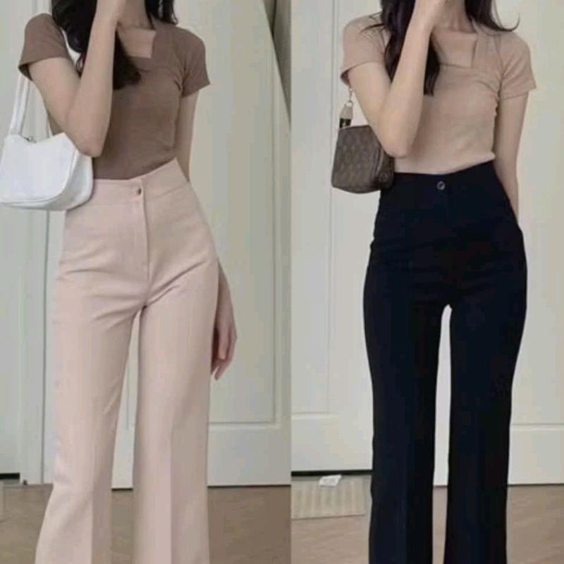 Quần Ống Loe Cạp Cao Tôn Dáng Vải Tuyết Mưa Mềm Mịn Thỏa Mái Mặc Đi Làm Đi Chơi Đi Học cho phong cách thời trang hàng ngày quần  vải  ống  loe quần  ôm  ống  rộng