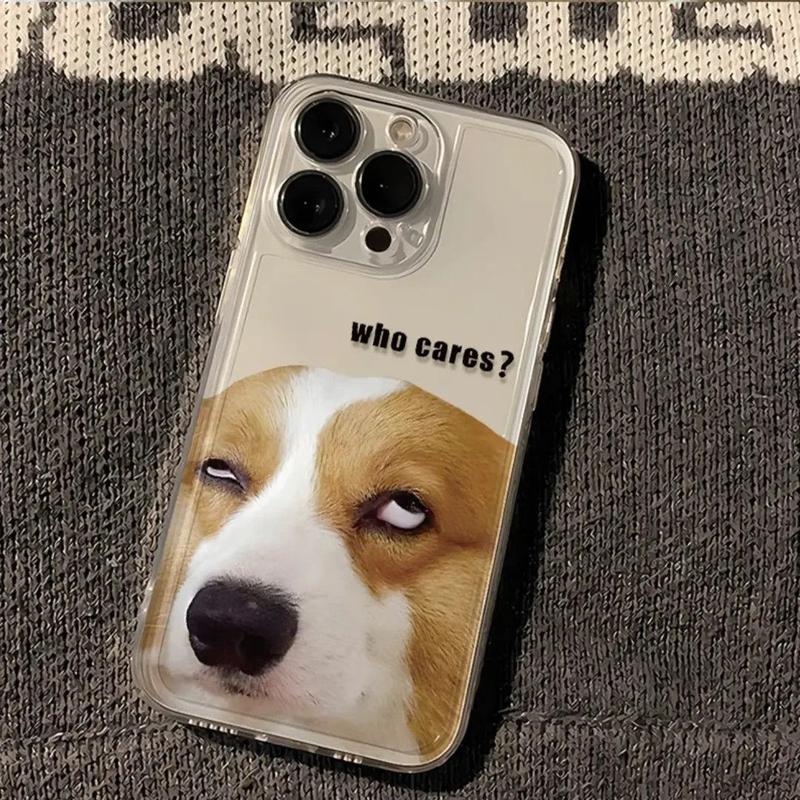 Không Ố Vàng | Ốp Lưng iPhone Chó Corgi Mắt Lướt Ngầu Chữ Who Cares Dễ Thương Trong Suốt Chống Sốc TPU Mềm Bảo Vệ Camera Cho iPhone 13 14 15 16 Pro Max...