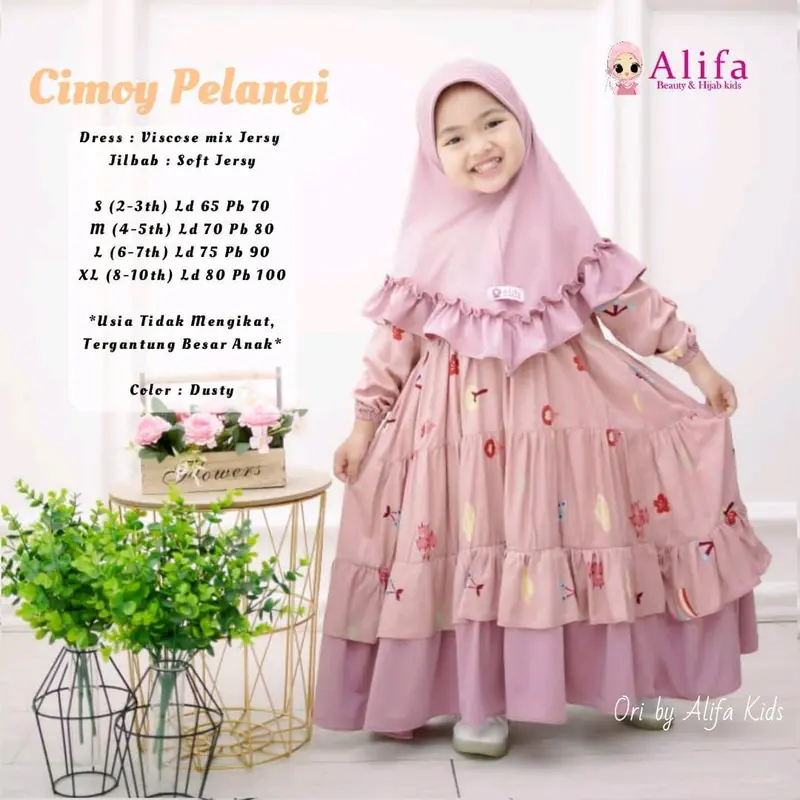 cimoy pelangi gamis set hijab anak perempuan terbaru termurah terlaris edisi lebaran 3