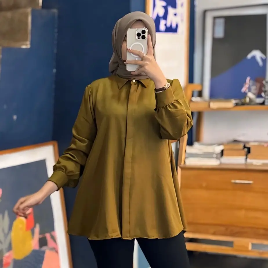 Kinka Shakilla Blouse Polos Kancing Muslim Atasan Wanita Dewasa Shakila