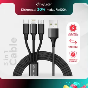Kabel Data Cable Data 3 In 1 MIcro USB Type-C Lighting JOYSEUS 100 CM Black - KB0021 charger wire