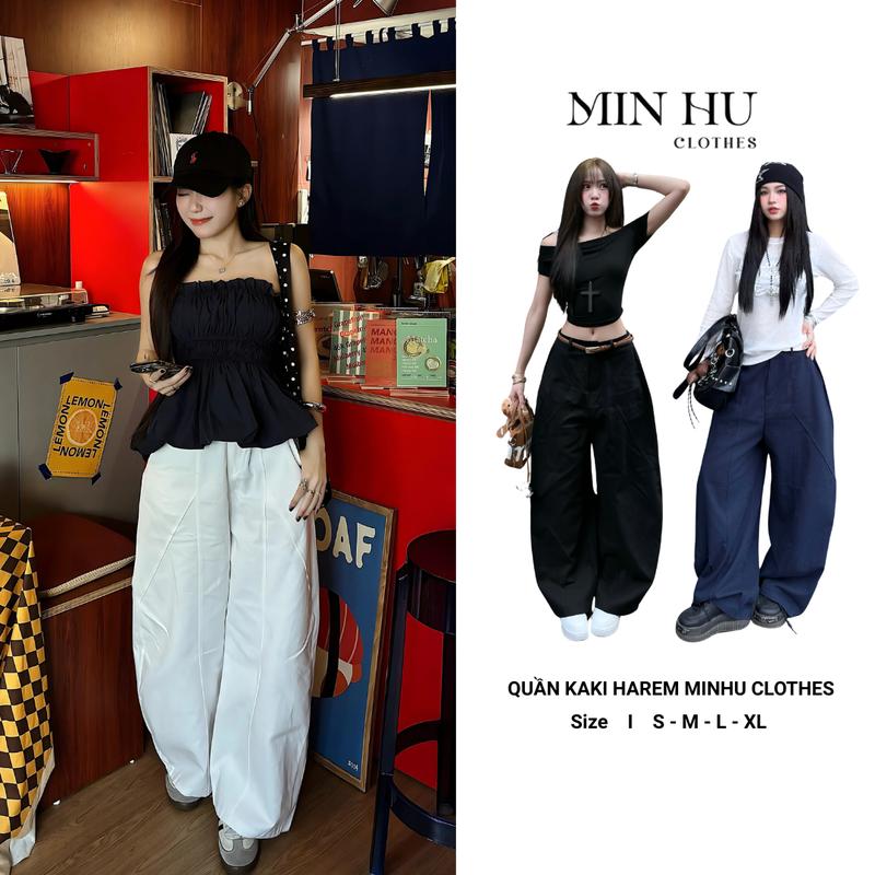  Quần Kaki Harem Unisex MINHU CLOTHES Form Rộng Cá Tính Thoải Mái Hot Trend Có Bigsize Chất Liệu Kaki Phù Hợp Nhiều Phong Cách  Q01  