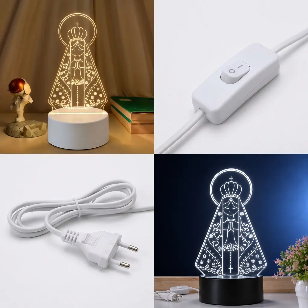 Luz de Mesa 3D LED Nossa Senhora Aparecida Luminária de Fé e Proteção LED 3 Cores 4W 110-220V Presente Religioso Para Quarto e Altar
