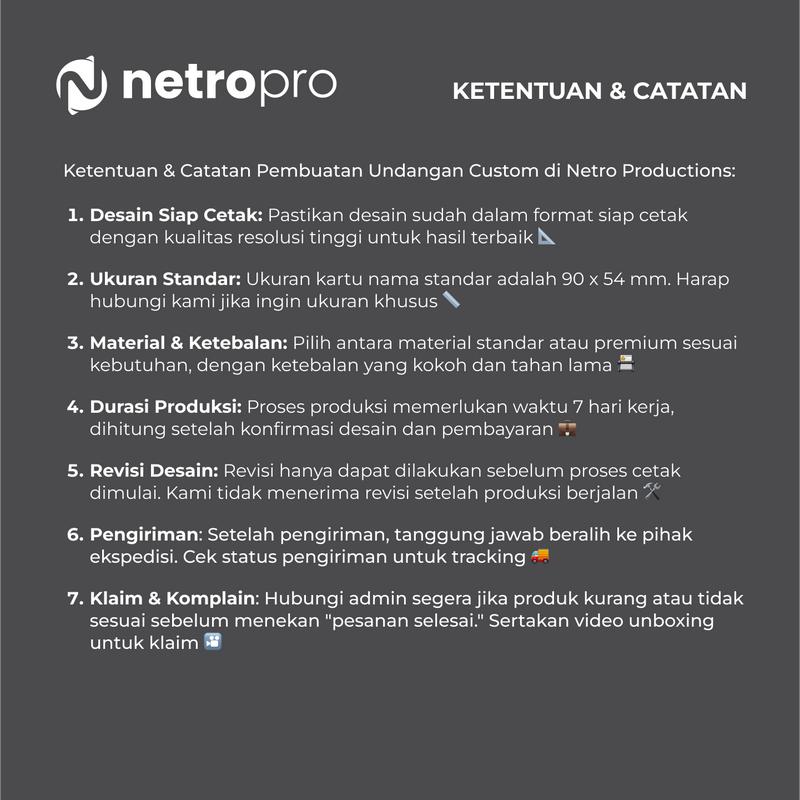 Kartu Nama Custom 1 & 2 Sisi - Standar dan Premium, 1 Box Isi 80 Lembar - Netro Productions - Cards 4
