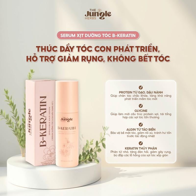  Serum dưỡng tóc B-Keratin hỗ trợ tóc con phát triển bảo vệ tóc trước nhiệt giúp tóc bóng mượt 120 ML - The Jungle Herbs 