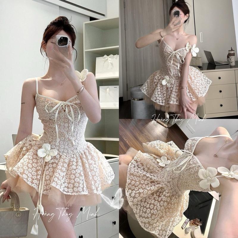 Q1- HÀNG CÓ SẴN- BO CHUN -TÙNG 4 LỚP XOÈ Váy 2S Ren Hoa Thêu Đính Hoa Vai Sang Chảnh Bồng Xoè Phối Lưới Chiết Eo KÈM QUẦN BO CHUN -HoangThuyMinh97