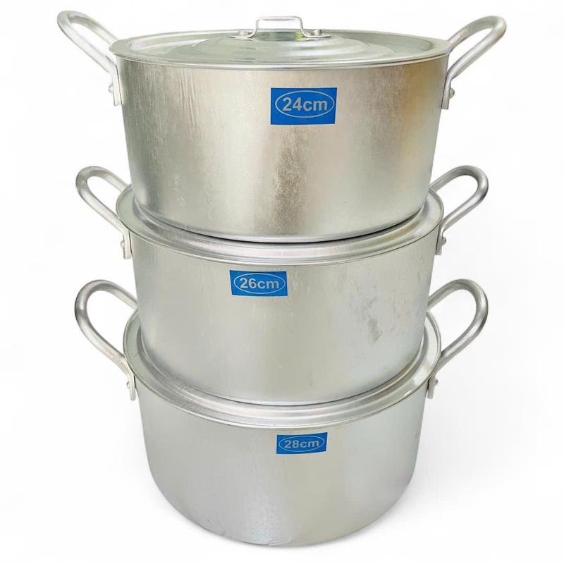 Team Xanh Nồi Nhôm Cao Cấp Bộ 3 Size 24cm 26cm 28cm Thiết Kế Linh Hoạt Cho Nấu Ăn Đa Dạng & Nướng Ướp Lèo