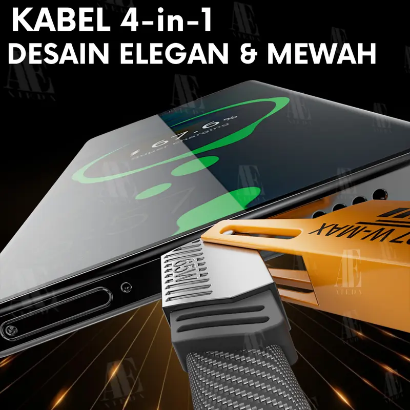 AiEda - Kabel Charger Data 4 in 1 Convertible Metal Fast Charge Cable 65W 3.9 ft Kabel TYPE C & Lightning/Iphone (Tidak Untuk Micro/Usb) Panjang 100Cm 5