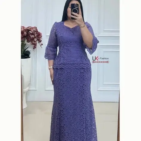 Setelan Brukat Premium Lengan Trompet Wanita Baju Katun
