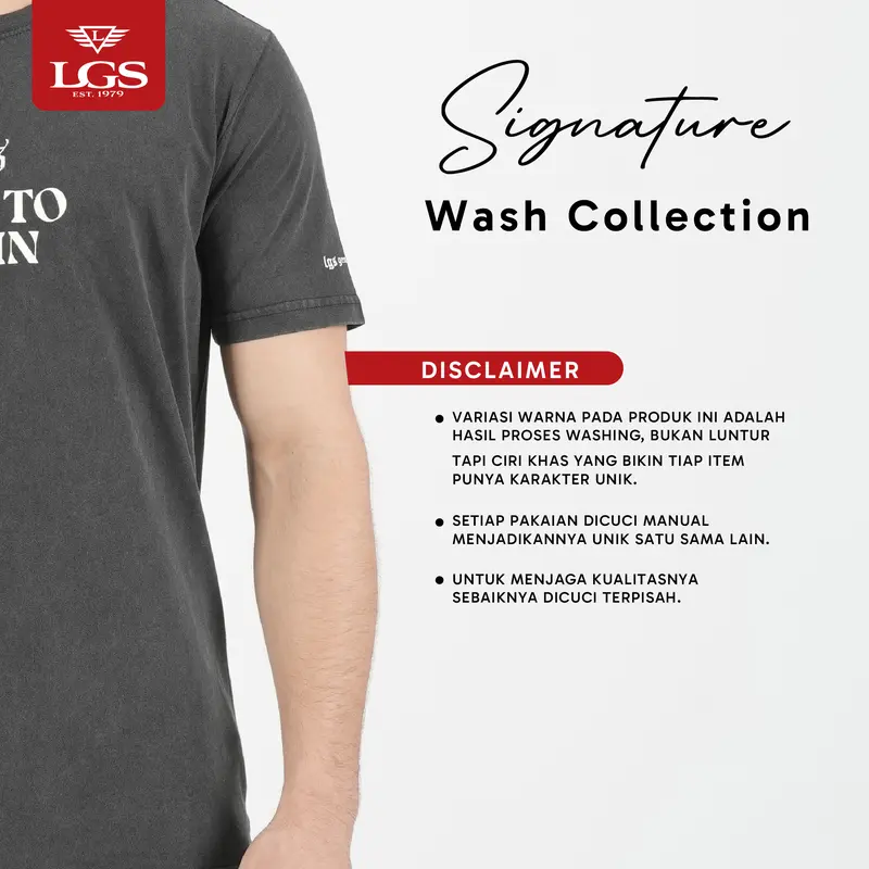 LGS - Signature Wash - Kaos Casual Pria - Sablon T-Shirt - Katun - Warna Coklat - Slim Fit - Multi 1