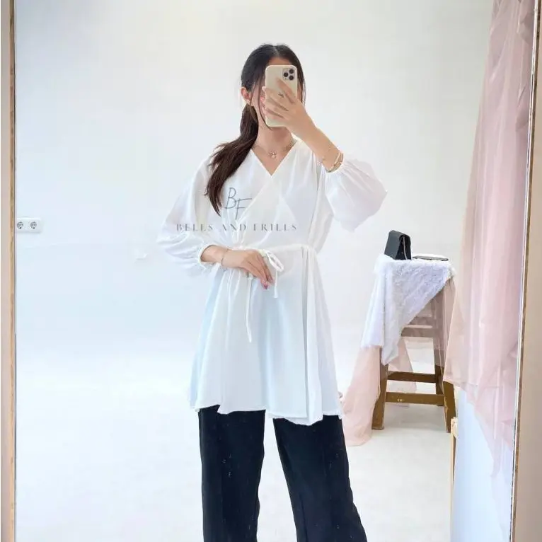 NOBU Blouse Crinkle Serut /Atasan Wanita Longsleeve / Atasan Casual Look Busui Bumil Friendly / Atasan Crinkle Airflow 0474 7