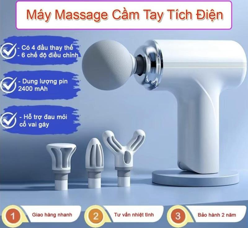 (Loại 1 Pin 2400) Máy massage cầm tay mini cao cấp thế hệ mới 4 đầu 6 chế độ công nghệ AI cảm biến lực Máy Massage