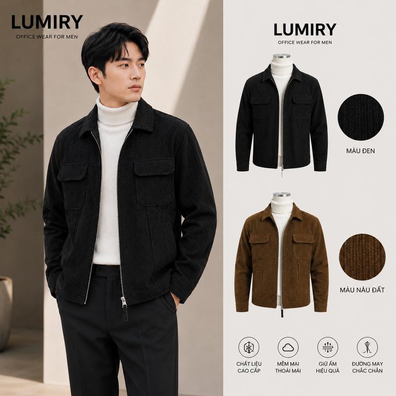 Áo Khoác Nam Nhung Gân LUMIRY K01, Chất Nhung Tăm Dày Ấm, Form Đứng Dáng Cao Cấp