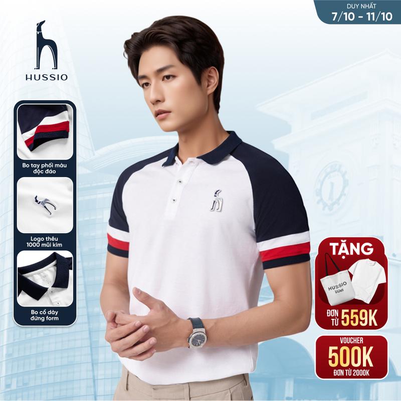 Áo polo nam phối BUBERANT vải COTTON mềm mịn, trẻ trung, năng động - HUSSIO