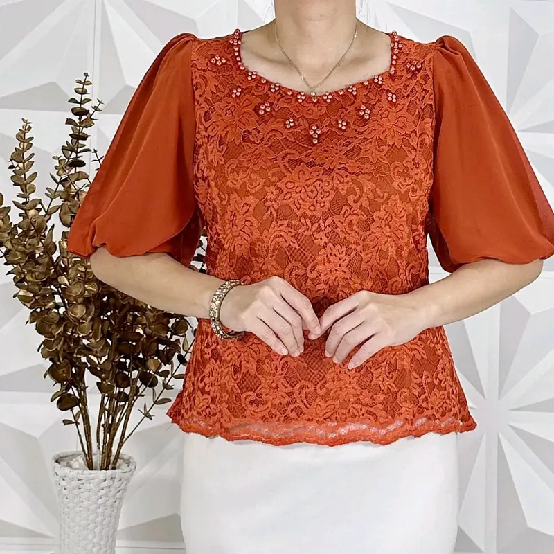 Atasan brokat blue ice sage hitam denim putih merah salem lapis furing mix payet resleting belakang 5
