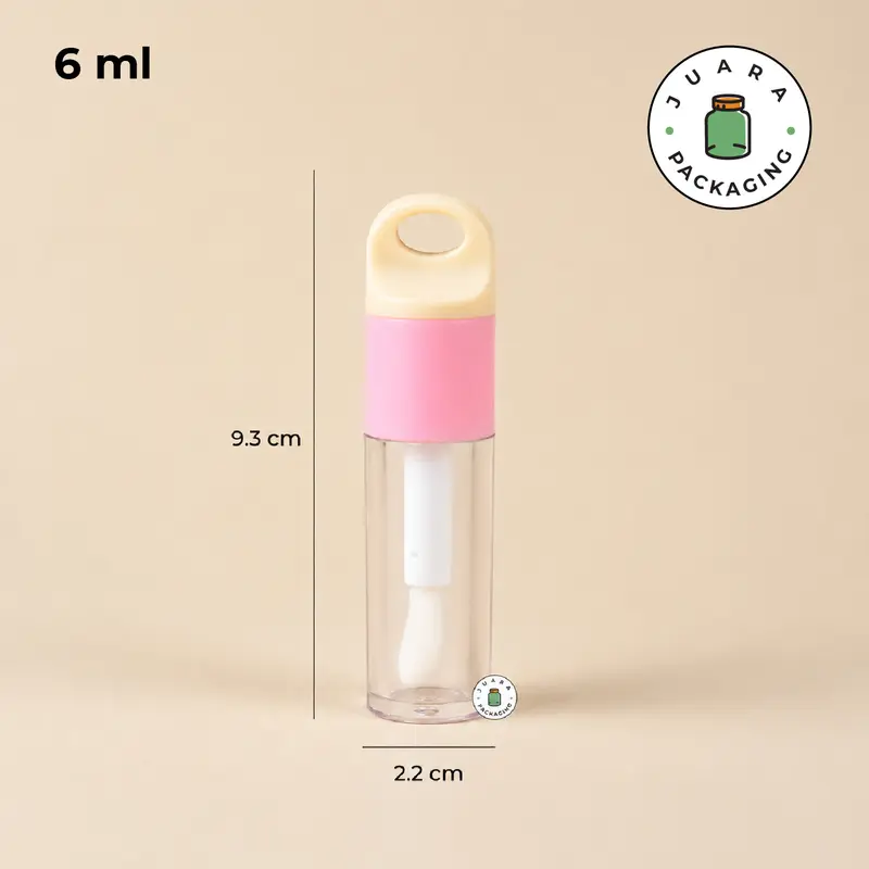 Wadah Lipcare Acrylic 4ml 6ml dengan Tutup Handle & Aplikator Doe Foot – Botol Kosmetik Bulat Miring untuk Lipgloss, Lip Serum, Lipbalm, Liquid Lipstick, Refill Lip Product