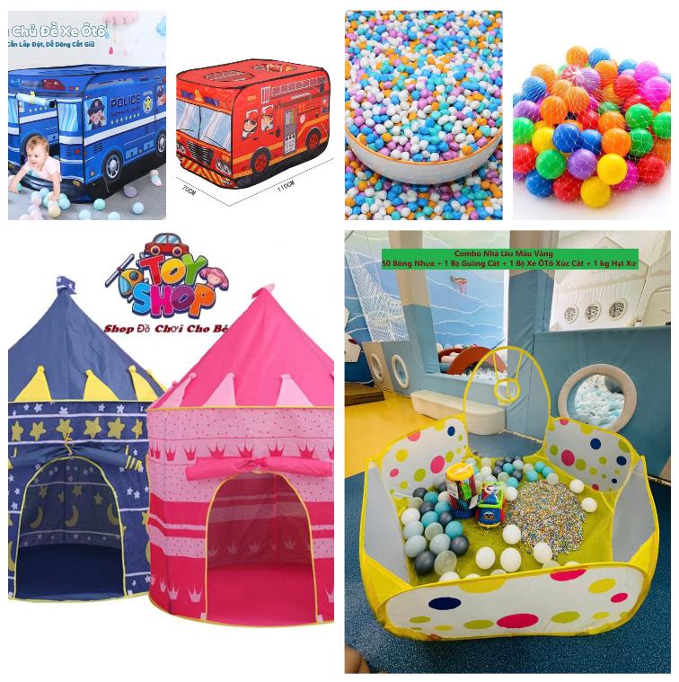 Đồ Chơi Combo Nhà Lều Bóng, Xúc Cát Nhiều Mẫu Mã Đa Dạng Cho Bé Polyester & Lưới An Toàn Gập Nhỏ Tiện Lợi Có Khung Thép Mềm Uốn Dẻo An Toàn Dùng Lâu Dài