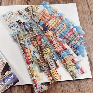 JIANQI 20pcs/pack European Retro Collage Strip Stickers DIY Collage Decoration Album junk journal Scrapbook PET Stickers - E