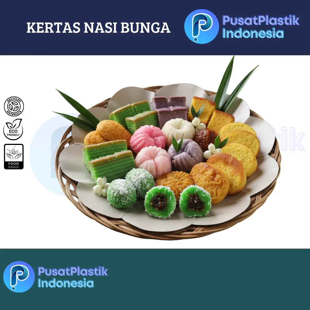 Kertas Nasi Coklat Bunga Bulat | Kertas Alas Piring Lidi Rotan MITRAKU UNGU @100 Lembar Plastik