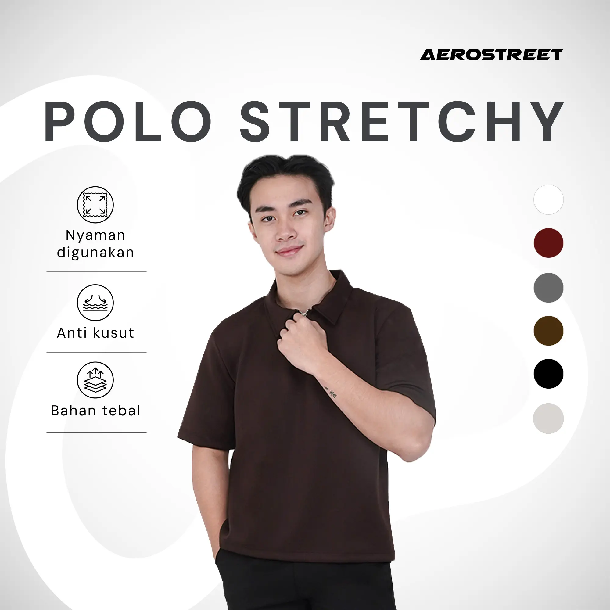 Aerostreet Elvino Kaos Polo Scuba Pria Brown Polo Scubashirt Kerah Cowok Men Casual Basic Minimalis Tidak Mudah Kusut Clean Look QFAAA