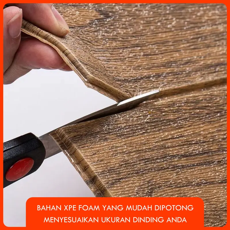 Wallpaper Dinding 3D Motif Kayu Wood Foam - Ukuran 70cm x 70cm, Anti Air dan Anti Noda 5