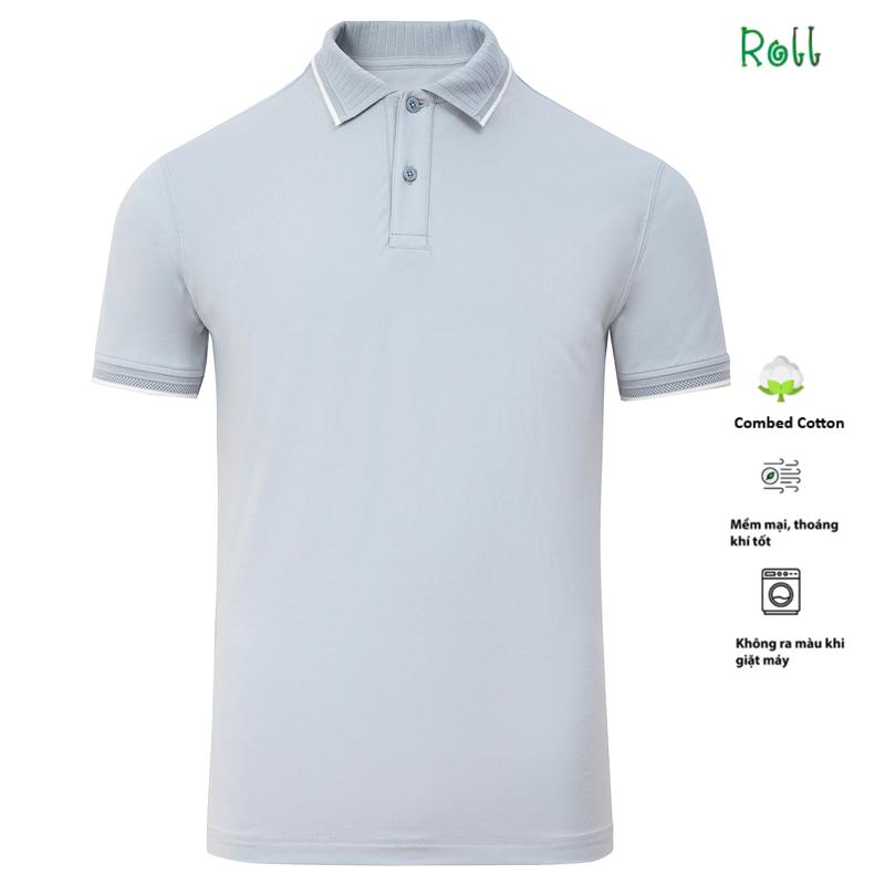 Roll Áo polo nam màu xám vải Cotton combed chất xịn mềm mại lành tính không bai xù form chuẩn dễ mặc trẻ trung Menswear Ngắn Tay Có Cổ Shirt