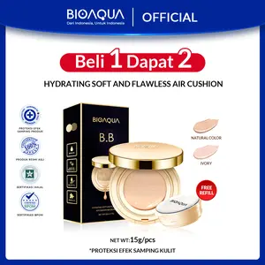 BUHOTEI BIOAQUA BB Cushion Poreless BB Cushion Kulit Berminyak Pore Minimising Full Coverage Flawless BB Cream Glowing BB Glow Tint Glossa Skin Recommended Long-lasting High Coverage BB Cream Super Wearing Air Cushion Waterproof 100% Original 15g+15g