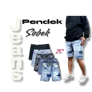 CELANA JEANS PENDEK PRIA / JEANS RIPPED / CELANA JEANS SOBEK PENDEK Hitam Nyaman Tebal Pria Distro Denim Shorts