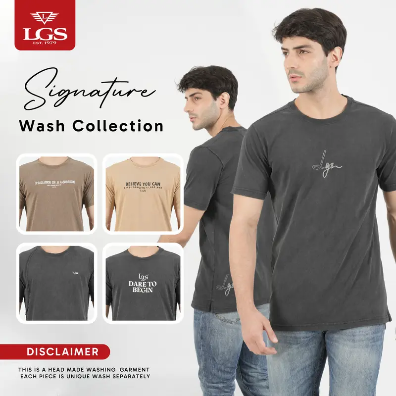 LGS - Signature Wash - Kaos Casual Pria - Sablon T-Shirt - Katun - Warna Coklat - Slim Fit - Multi 0