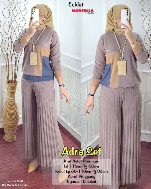 Product Introduction of Pakaian setelan wanita bahan knit aster import LD 110-120 cm lengan panjang celana kulot plisket nyaman dipakai bestseller Sandra set Adra set by Vensy marsella 7