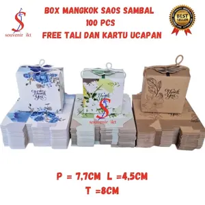 100 pcs Box souvenir pernikahan mangkok saus sambal/mangkok jago / mangkok daun ukuran 8cm x 8cm x 4,5cm free kartu ucapan reques nama dan tali
