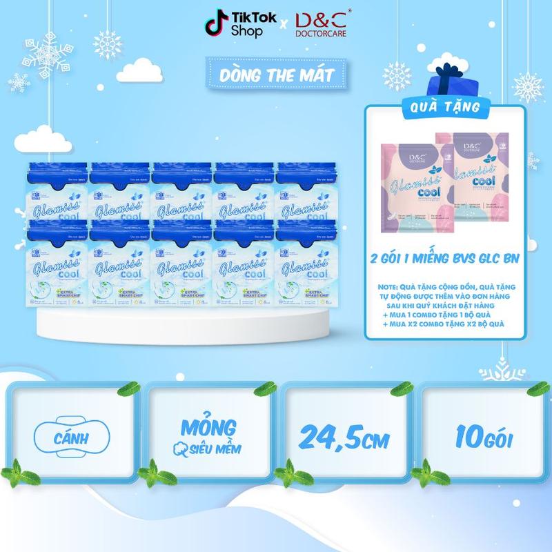 COMBO 10 gói băng vệ sinh ban ngày Glamiss Cool Extra mát lạnh 24,5cm (08 miếng/gói) - [bvs bạc hà mát lạnh]